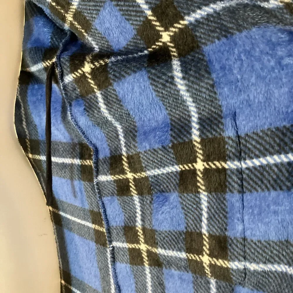 Cuddl Duds Boys Robe Plush with Hood Size M (8/10) Blue, Black, White Plaid
